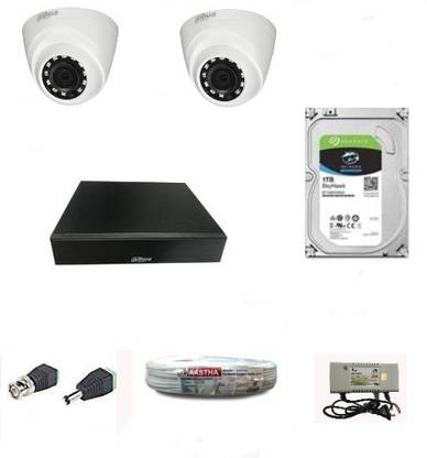 DAHUA AED Dahua 2MP DH-XVR1A04 4CH DVR 1Pcs + 2 Dome Cameras DH-HAC-T1A21P + 1TB Hard Disk + AED 3+1 Wire Roll + Supply & All Required Connectors-(Sold and FULLFILLMENT by AASTHA Trusted by FLIPKART) Security Camera