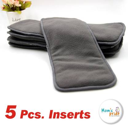 MOM'S PRIDE EXTRA ABSORBENT 4 Layer Bambu Char-coal Inserts Wetfree Reusable - New Born (5 Pieces)