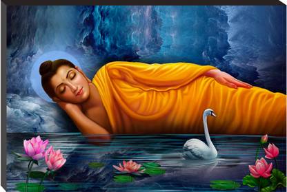 Masstone Sleeping Buddha Religious Self Adhesive 6mm MDF Panel Painting Digital Reprint 12 inch x 18 inch Painting