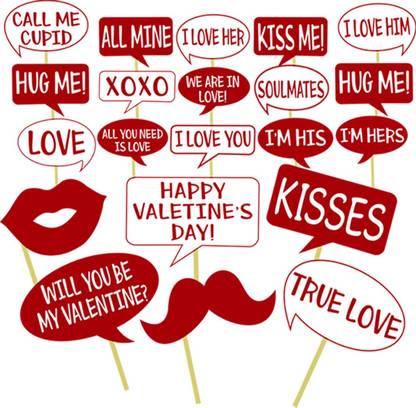 Party Propz 21pcs Valentines Day Photo Booth Props Kit - Large Size, NO DIY Needed- Valentines Photo Props for Valentines Party Supplies Photo Booth Board