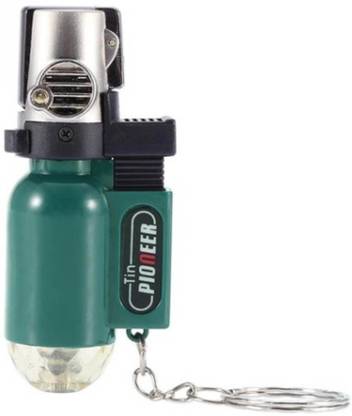FASTIDIOUS Refillable Cylindrical Shaped Windproof Jet Flame Lighter with Fixed Fire Switch (Green) (Without Fuel - Empty Lighter) Pocket Lighter