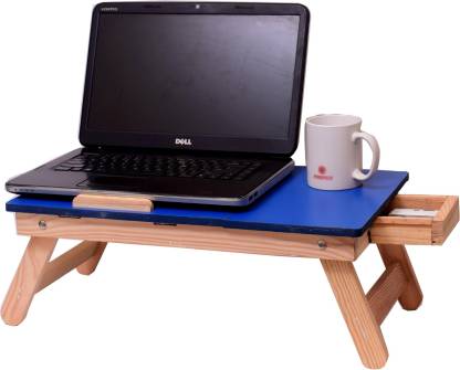 Cart4Craft Blue Matte With Drawer Solid Wood Portable Laptop Table