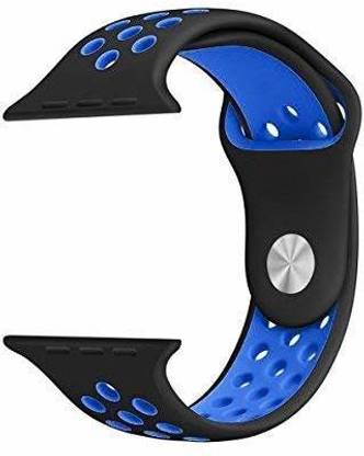 TINGTONG Soft Silicone Sport Strap Band for iWatch 42mm/44mm, Compatible with Watch Series 1/2/3/4/5 T_42/44mm_Black&BlueHole(Silicon) Smart Watch Strap