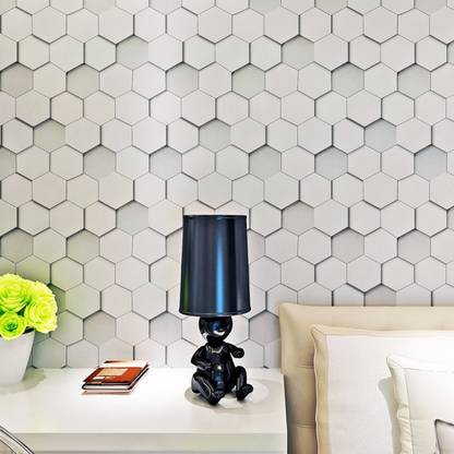 Flipkart SmartBuy 600 cm Wall Stickers Wallpaper 3D Effect Grey Honeycomb Hexagon Pattern Office Design Self Adhesive Self Adhesive Sticker