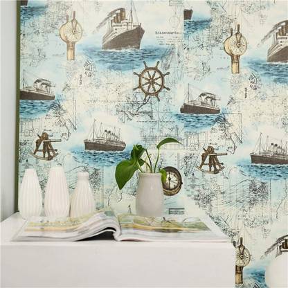 Flipkart SmartBuy 600 cm Wall Stickers Wallpaper Self Adhesive Sailors Ship In Sea Wheel Kids Room Nautical Design Self Adhesive Sticker