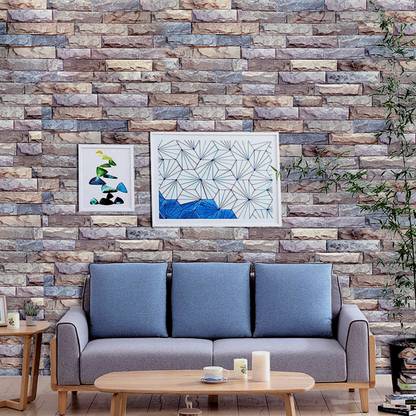 Flipkart SmartBuy 600 cm Wall Stickers Wallpaper Self Adhesive 3D Bricks Effect Blue Grey Pattern Covering Restaurant Design Self Adhesive Sticker