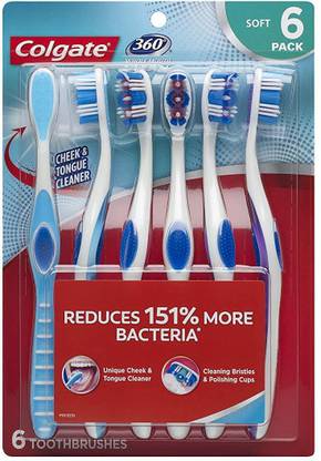 Colgate Toothbrush with Tongue and Cheek Cleaner Soft Toothbrush