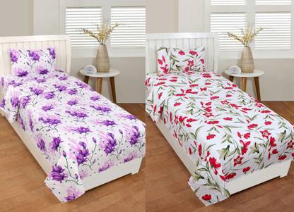MANISHPANDEY 144 TC Microfiber Single Floral Flat Bedsheet