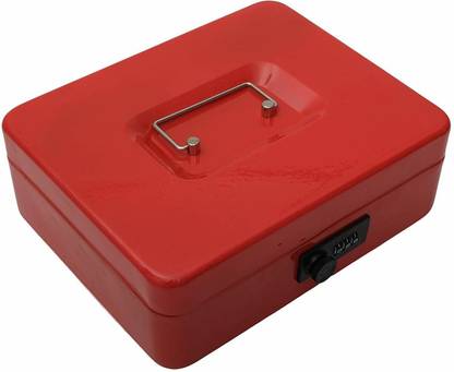 Store2508 Metal Cash Box with Number Combination Lock (Medium RED) Cash Box