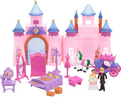 YAMAMA PRINCE AND PRINCESS CASTLE SET WITH CHARIOT AND ACCESSORIES AND SOUND.