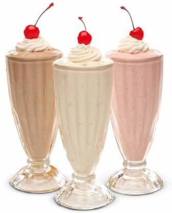 Skylo zone (Pack of 3) Classic, Milk Shake, Ice Cream Soda Glass, 370 ML , Clear (3 Glasses ) Glass Set Water/Juice Glass