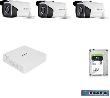 HIKVISION AED Hikvision 1MP IP Camera Kit DS-7P04NI-Q1 4CH NVR, DS-2CD120P-i3 Bullet Camera 3 Pcs, 1TB Hard Drive, 4CH Poe Switch Security Camera