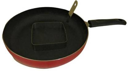 Dynore Non Stick Fry Pan with lid and Stainless Steel square egg ring with Handle Fry Pan 17 cm diameter with Lid 2.5 L capacity