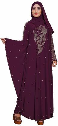 Dubai Collection Polyester Self Design Abaya With Hijab Price in India ...