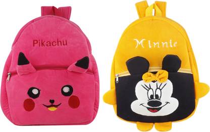 SS Impex Pikachu/Minnie School/Nursery/Picnic/Carry/Travelling Bag - 2 to 5 Age Minnie/Pikachu (Pink, Yellow) Pack of 2 School Bag