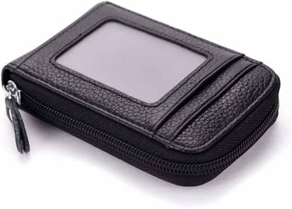 StealODeal RFID Black Leather Zip Debit/Credit/ATM For Men & Women Slot 10 Card Holder