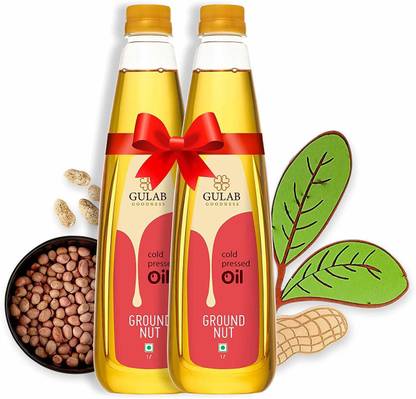 Gulab Groundnut Oil For Cooking Oil - 1lt Pack Of 2 | Cold Pressed Groundnut Oil / Peanut Oil - 1 Litre x 2 |Cooking 2 lt | 2 liter groundnut oil Groundnut Oil PET Bottle