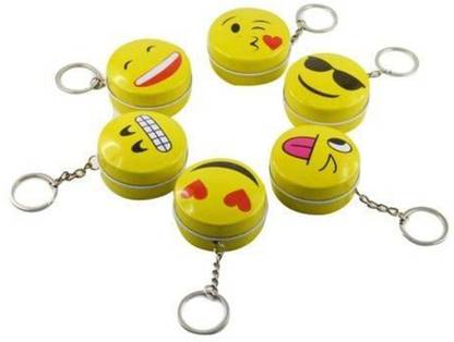 kd collections (6 Pieces) Smiley Emoji Tin Round Keychain|Tin Box Keychain|Coin Box Keychain|Mini Storage Box with Key Chain for Small Mini Items|Set of 6 pcs Key Chain