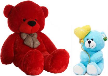 Click4Good Combo Offer 4 Feet Long Cute Red Teddy Bear & 24Cm Cute Blue i Love You Balloon Teddy Bear  - 122.009 cm