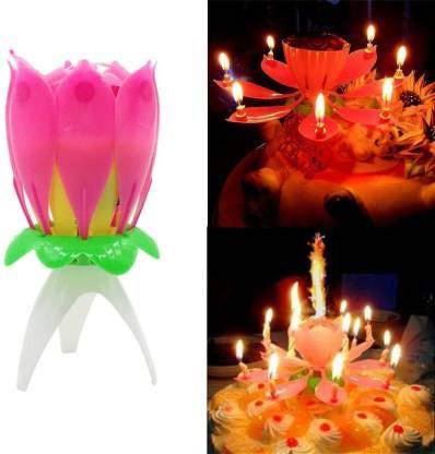 gorgeous moment Cake Candle Musical Candle Lotus Flower Party Gift Art Happy Birthday Candle Lights Party DIY Cake Decoration Kids Candles Wax Candle