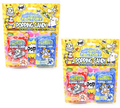 Crazy Candy Factory Popping Candy Strawberry, Blue Raspberry And Tutti Frutti Flavours 8X6g Pack Of 2 Strawberry, Blue Raspberry, Tutti Frutti Candy