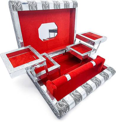 RHANDICRAFT Jewelry Box ,Wedding gift Box, Bangle Box , Wood Jewellery Box Wedding , Rakhi Gift Vanity Box (SILVER.RED) JEWELLARY BOX, CHURI BOX, VANITY BOX Vanity Box