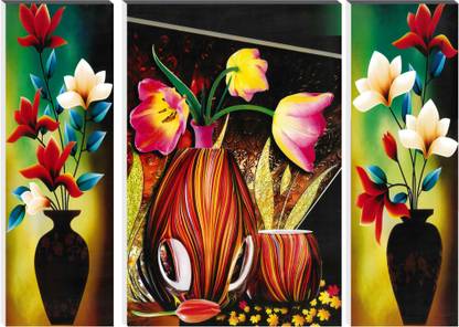 saf 6MM MDF Large Set of 3 FLORAL Digital Reprint 18 inch x 24 inch Painting