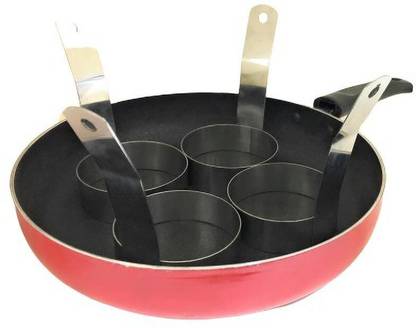 Dynore Non Stick Fry Pan with lid and Stainless Steel 4 round egg ring with Handle Fry Pan 17 cm diameter with Lid 2.5 L capacity