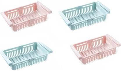 VIRAHI Plastic Adjustable Fridge Storage Basket Expandable Fridge Storage Rack Plastic Fridge Space Saver Food Organizer Tray Storage Basket