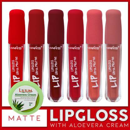 M.A.R.S Ultra Matte Waterproof Lipgloss Shade-B Pack of 6 with Lilium Aloevera Cream