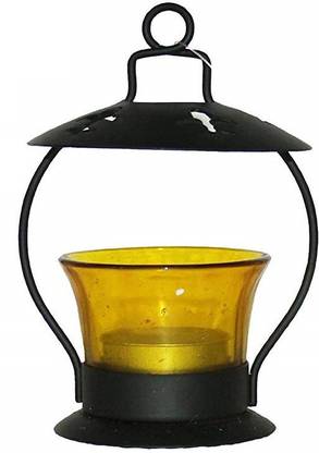 Puja N Pujari Crystal Tealight Holder Lantern Table Candle Lamp for Home Decor Glass, Iron 1 - Cup Tealight Holder