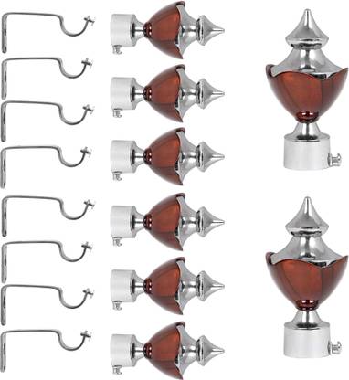 Bzcarts Brown Rod Rail Bracket, Curtain Knobs, Curtain Hooks Metal