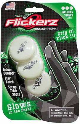 Flickerz Three Pack Flying Discs, Glow in the Dark Frisbie & Boomerang