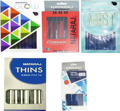 NATARAJ 20 CLASSIC BALL PEN+20 MIST FINE TIPPED BALL PEN+20 GLOW PENS+20 THINS 0.6MM FINR TIP+20 SLIM TIP 0.6MM FINE TIP Ball Pen
