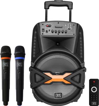 MX 12 Inches Portable Multimedia Trolley Speaker with 2 Wireless Microphones Remote and Built-in Amplifier Battery Bluetooth Usb Radio Fm Sd Card Aux Input 3712 Indoor, Outdoor PA System