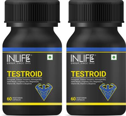 INLIFE Testroid Supplement for Men with Zinc Monomethionine-60 Veg Caps(2 Pack)