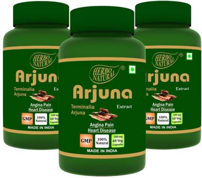 Herbo Natural Arjuna (Terminalia arjuna) Extract Capsules(Pack of 3)
