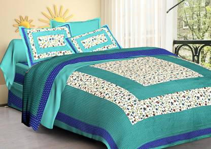 Shaping Fabric 104 TC Cotton Queen Jaipuri Prints Flat Bedsheet