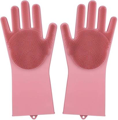 DM MART Silicone Dish Washing Gloves, Silicon Cleaning Gloves, Silicon Hand Gloves for Kitchen Dishwashing and Pet Grooming, Great for Washing Dish, Kitchen, Car, Bathroom Wet and Dry Glove Set (Free Size Pack of 2) Wet and Dry Glove Set