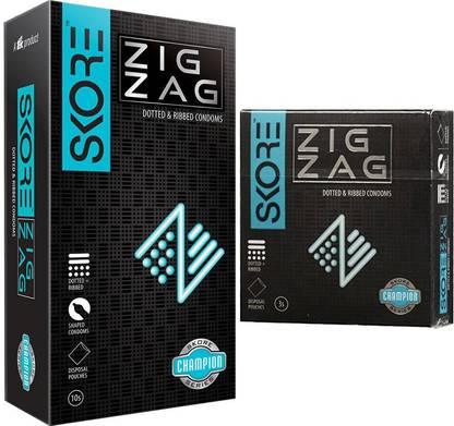 SKORE Zig Zag (Champion Series) Dotted & Ribbed & Contoured Shape (10s + 3s = 13 Condoms) Condom