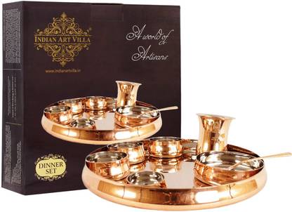 इंडियानार्टविला Steel Copper Dinner Thali Set, Serveware & Dinnerware, 8 pieces 8 का पैक डिनर सेट
