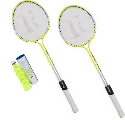 Sunlight Badminton Racket Double Rod Set Of 2 Piece With 6 Piece Nylon Shuttle Cock Badminton Kit