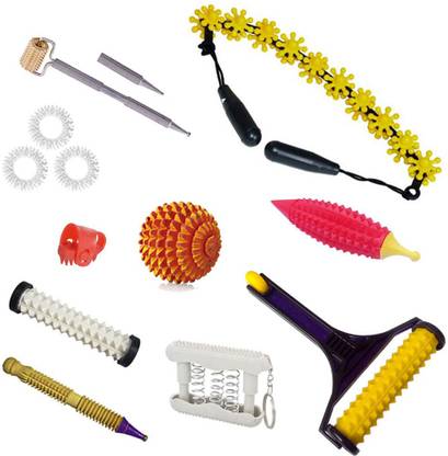 Accufit AG75 Acupressure Massager Tools Kit Combo With Full Body Power Roller - Pyramidal Cuts & Magic Wheel Massager Massager