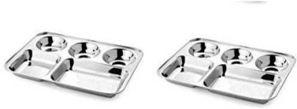 Indian Stainless Steel Thali with Multiple 5 Deep Compartments Set of 2 plate