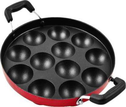 NK-STORE Non-Stick 12 cavity Litti Maker/Bati Maker/Appam maker Pot 23 cm diameter 0.5 L capacity with Lid