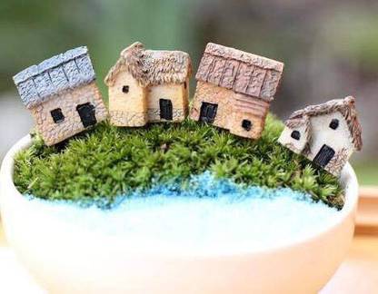 back garden nursery Miniature Small House - Set of 4 Pieces Decorative Showpiece  -  4 cm