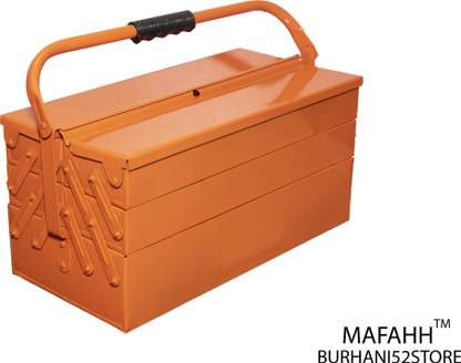 MAFAHH 5 Compartments 4 Trays High Grade Metal Tool Box With Handle For Home Garage Hand Tools Machine Tools Hammer Drill Machine Nuts Screw Driver Weight Upto 30 Kg Suitable For Tools [ Orange_2 ] Tool Box with Tray
