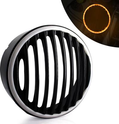 ALLEXTREME EXHLG1Y 7 Inch PVC Headlight Grill Cover with DRL LED Light Compatible for Royal Enfield Bullet Classic Electra Standard 350cc 500cc Bike Headlight Grill