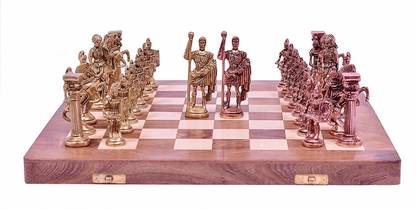 SOLUTION Chess Set with Brass Sculpted Pieces in Ancient Roman Style and Wooden Board Game 8.5 cm Chess Board