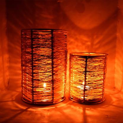 Puja N Pujari Golden Metal Wire Tea Light Candle Holder/Candle Stand for Home Decor Iron Tealight Holder Set